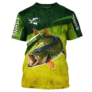 Camiseta de Pesca para Hombre, 100% Poliéster, Secado Rápido, UPF 50, Estampado por Sublimación con Diseño de Lucio, Color Azul Grisáceo, Ecológica - Product Image 4