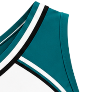 Haut court de cheerleading sans manches pour femme, col en V, bleu sarcelle, blanc, noir, pour performance athlétique, uniforme d'équipe de cheerleading, tenue de sport de compétition - Product Image 3