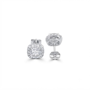 Boucles d'oreilles clous en or massif 10K 14K 18K avec diamants de laboratoire ronds couleur DEF clarté VS VVS certifiés IGI, boucles d'oreilles clous halo en diamant - Product Image 3