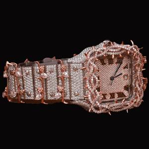 Reloj de Lujo VVS Moissanite, Estilo Romano, Hecho a Mano, Completamente Adornado con Diamantes, Movimiento de Cuarzo Mecánico, Unisex, Cristal de Zafiro, Analógico, Estilo Hip Hop - Product Image 2