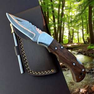 Cuchillo Plegable de Acero de Damasco Hecho a Mano Personalizado de Primera Calidad, Mango de Madera de Palisandro, Cuchillo Utilitario de Bolsillo EDC Más Vendido, Logotipo Personalizado OEM - Product Image 2