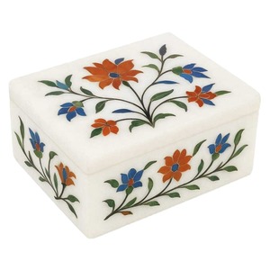 Boîte de rangement pour bijoux en marbre artisanal avec incrustation de pierres, objet décoratif et d'ameublement - Product Image 3