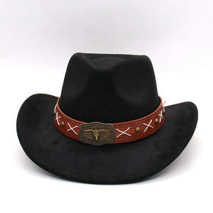 Chapeau de cowboy unisexe pour homme/femme, chapeau Fedora classique à large bord en feutre, dessus plat en polyester/coton, chapeau quatre saisons - Product Image 3