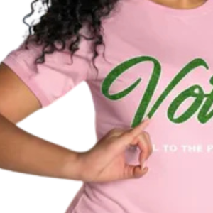 T-shirt imprimé pour femme en coton premium, rose clair et vert, motif « Votez, marchez jusqu'aux urnes », style décontracté et graphique - Product Image 6