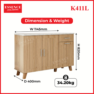 Mueble de Cocina Moderno Essence K411(L) de Aglomerado y MDF, Encimera de Melamina Blanco Roble y Mármol, Cajón, Estante para Panadería, Soporte para Microondas - Product Image 6