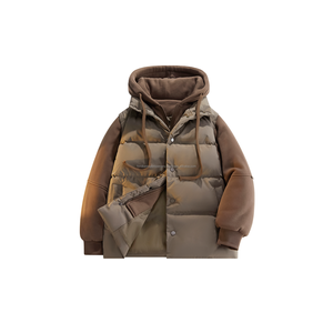Blouson matelassé unisexe à capuche, color block violet et blanc, hiver, décontracté, coupe-vent, écologique, rembourrage en coton épais, tissu peigné - Product Image 4