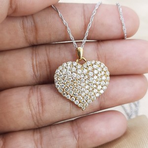 Collier pendentif en forme de cœur avec diamant naturel rond de 1,75 carat, en argent sterling plaqué or, tendance pour femmes, JEWELSPAARK - Product Image 3