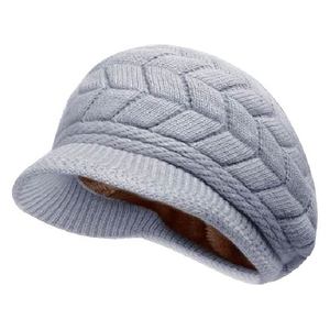 Gorro de invierno cálido para mujer con visera, gorra de punto chevron estilo Newsboy con ala, gorro suave y holgado tipo Cabbie, gorro térmico para esquí al aire libre - Product Image 2