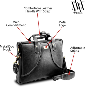 WRIZA Premium Genuine <b>Leather</b> Minimalist Eco-Friendly Laptop Messenger Bag for Men | 15.6 Inch Office <b>Briefcase</b> Adjustable - Product Image 3