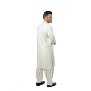 Factory Wholesale <b>Men's</b> Soft White Boski Cotton Salwar Kameez Long Embroidered Formal Button Fly Traditional <b>Men</b> Wear - Product Image 3
