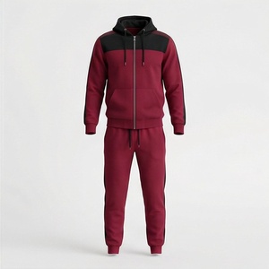 Survêtement à capuche pour homme, couleur marron, avec blocs de couleur, fermeture éclair intégrale, vêtements de sport décontractés avec poches latérales, mélange de polyester et de coton, vêtements d'automne - Product Image 1