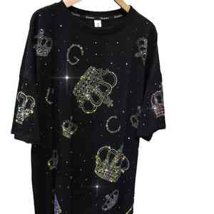 T-shirt tendance de qualité supérieure avec sequins diamantés, brillant, écologique, respirant, infroissable, uni, style streetwear, orné de strass - Product Image 1