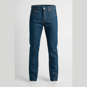 Jean en denim coupe droite délavé foncé pour homme, taille haute, coupe slim, en coton, style décontracté, pantalon d'automne - Product Image 1