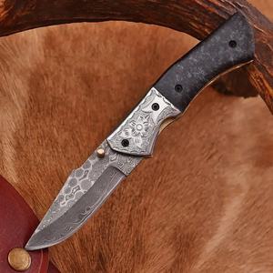 Couteau de poche Jexmoo personnalisé fait main en acier Damas de qualité industrielle, 7 pouces, ouverture coulissante/bouton rotatif, étui en cuir, OEM, Anniversaire - Product Image 3