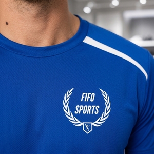 เสื้อยืดผู้ชายสีน้ำเงิน แขนสั้น แห้งเร็ว สปอร์ต คุณภาพเยี่ยม ทรงปกติ คอกลม ผ้าถักโพลีเอสเตอร์ พร้อมโลโก้ด้านหน้า - Product Image 4