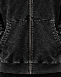 Sweat à capuche zippé noir délavé à l'acide, coupe oversize, style streetwear, effet vintage, qualité supérieure, vente en gros pour hommes - Product Image 5