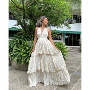 Vestido de Novia Premium con Volantes, Vestido de Novia Blanco, Vestido Maxi Bohemio con Capas, Vestido Maxi con Volantes para Embarazadas, Vestido de Novia con Escote en V Profundo - Product Image 4