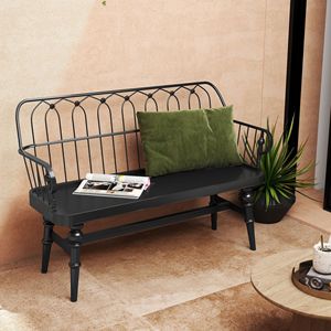 Panca in Legno Stile Rustico con Schienale a Fuso per Sala da Pranzo, Cucina, Ingresso, Soggiorno e Corridoio - Product Image 2