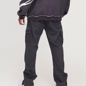 Men Black Cargo Sweatpants <b>Elastic</b> Waist Multiple Pockets Casual Midweight 100% Cotton Canvas Fabric Autumn Style - Product Image 4