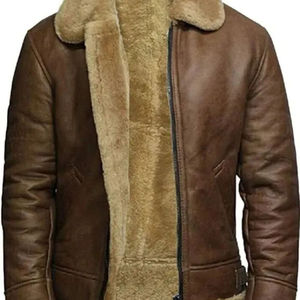 <b>Men's</b> Genuine <b>Leather</b> <b>Jacket</b> Turn-down Collar Formal Style Olive Green Four Pockets Regular Fit Winter Waterproof Windproof - Product Image 3