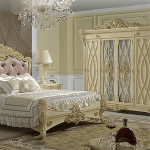 Elegante Armario Europeo Ecológico y Duradero de Madera de Caoba con Acabado Crema, Panel de Vidrio y Detalles en Dorado, Muebles de Dormitorio de Lujo para Villa - Product Image 6