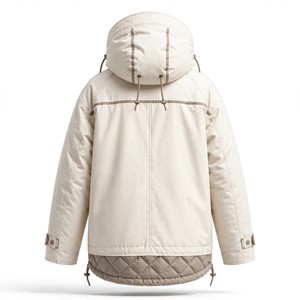 <b>Men's</b> Beige Hooded Puffer <b>Jacket</b> Thick Polyester Winter Casual Windproof Stand Collar Regular Fit Loose Style - Product Image 2