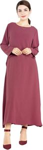 Women Modest Abaya Long Sleeve Round Neck Maxi Dress Solid Color Breathable Loose Fit Daily Wear Middle East Style - Product Image 3