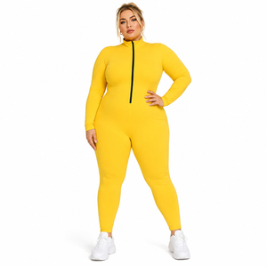 Mono de yoga y gimnasio para mujer, talla grande, con cremallera frontal personalizada, estampado y bordado, manga larga, cuello alto, ajuste ceñido, tela con memoria. - Product Image 2