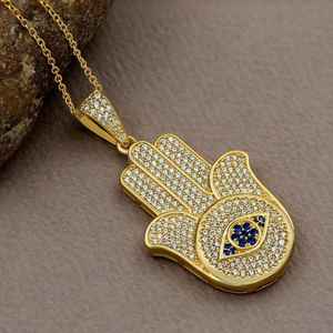 Popular Colgante Religioso Mano de Hamsa con Incrustaciones de Circonitas, Chapado en Oro, para Joyería Fina de Plata 925, Colgantes y Dijes - Product Image 3