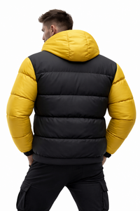 Veste matelassée noire et jaune pour homme, à capuche, imperméable, écologique, chaude, avec fermeture éclair sur le devant, style streetwear - Product Image 5