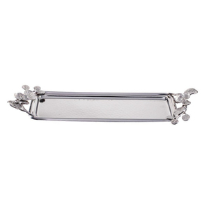 Elegant Design Silver Metal Serving <b>Tray</b> With Orchid Floral Handles <b>Snacks</b> Serving <b>Tray</b> Perfect For Home Decor In Factory Price - Product Image 1