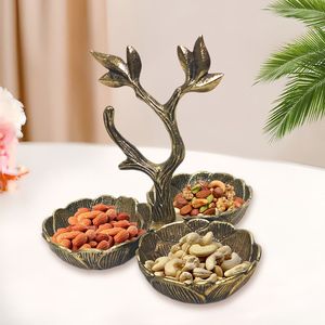 Premium Silver Metal Bowl Set with <b>Tree</b> Stem Handle Three Section Serving Dish Decorative Snack Tray Modern <b>Tabletop</b> Centerpiece - Product Image 5