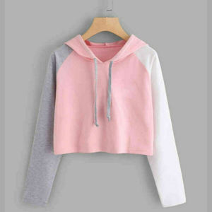 Sudadera con Capucha Corta de Felpa para Mujer, 100% Algodón, Bordada, de Manga Larga, Transpirable, Estilo Deportivo para Invierno - Product Image 2