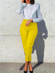 Pantalon crayon taille haute grande taille pour femme, longueur cheville, style bureau, en crêpe noir, pour le printemps, vente en gros, logo personnalisé - Product Image 2