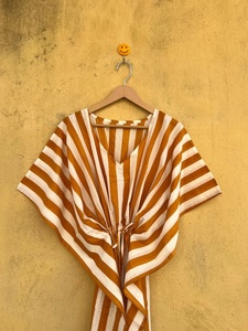 Striped Cotton <b>Kaftan</b> Women Robe V Neck Wrap Dress Maxi <b>Cover</b> <b>Up</b> Lounge Wear Beach Sleepwear - Product Image 4
