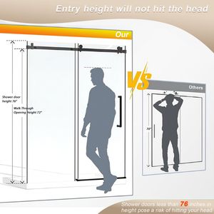 Porta Doccia Scorrevole Singola Senza Telaio 152 cm L x 193 cm A, Vetro Temperato Trasparente 6 mm, Pellicola Antiesplosione, Maniglia in Acciaio Inox - Product Image 5
