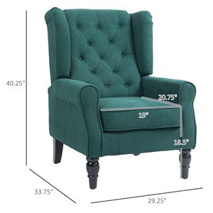 Poltrona con Schienale Alto Verde Scuro, Braccioli Rotondi Trapuntati con Bottoni, Gambe in Legno per Soggiorno - Product Image 3