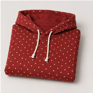Sweat à capuche personnalisable pour femme, rouge brique, coupe droite décontractée, motif à pois micro-diagonaux, en coton biologique de poids moyen WPHOOD-0024 - Product Image 6