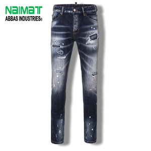 Jean slim déchiré pour homme, effet éclaboussures de peinture, style streetwear, coupe vintage délavée, pantalon skinny - Product Image 1