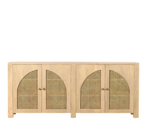 Buffet moderne en teck massif avec porte en rotin, console de rangement minimaliste en bois pour salon - Product Image 2