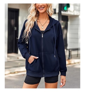 Nouvelle collection – Sweat à capuche zippé décontracté et confortable pour femme, 100 % coton, manches longues, col rond, épaules tombantes, couleur unie – Meilleur prix - Product Image 2