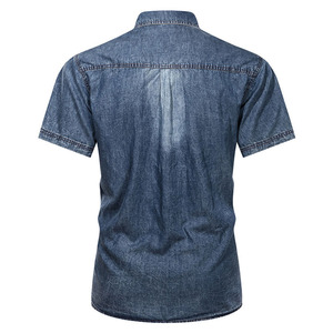 Camisa de Mezclilla de Verano para Hombre, Manga Corta, Algodón Suave, Transpirable, Corte Regular, Estilo Vintage Lavado, Camisa Formal con Doble Bolsillo - Product Image 5