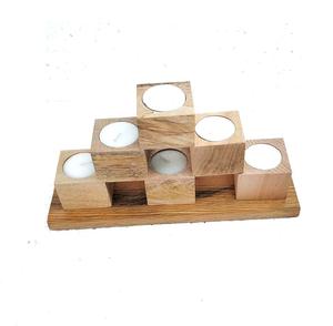 Ensemble de six supports à bougies en bois sculpté à la main avec une assiette de 10 pouces, porte-bougies décoratifs pour la maison, en bois. - Product Image 4