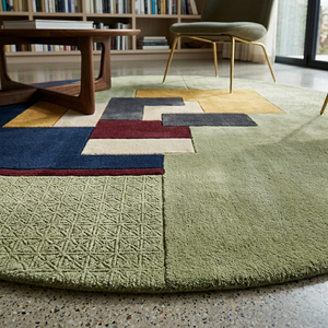 <b>Round</b> Geometric Wool Area Rug Hand Tufted Modern Bauhaus <b>Carpet</b> Custom Luxury <b>Round</b> Rug for Living Room Decor Home Villa - Product Image 6