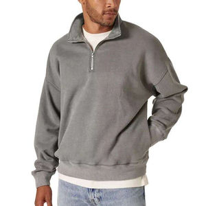 Sweat-shirts pour hommes de qualité supérieure, couleur gris foncé, fermeture éclair 1/4, tissu durable, grammage lourd, manches longues, col montant, pull-over pour hommes - Product Image 4