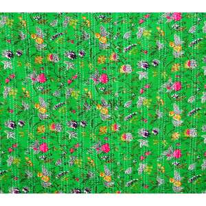 Hand-Stitched Reversible Kantha <b>Throw</b> High Quality Comfortable Floral Block Printed 100% Cotton Eco-Friendly All-Season <b>Quilt</b> - Product Image 2