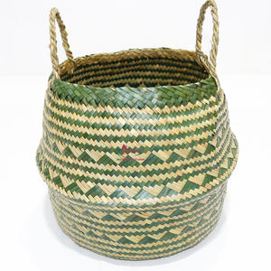 Trending Natural Palm Leaf <b>Belly</b> <b>Basket</b> - Handwoven Palm Leaf Storage with Handles - Product Image 2