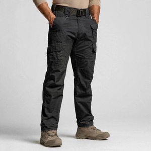 Pantalon cargo noir pour homme, plusieurs poches, respirant, poids moyen, 100% coton, style workwear, fermeture à cordon, automne - Product Image 1