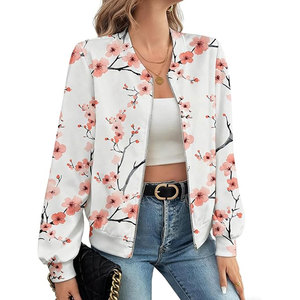Custom <b>Women</b>’s Bomber <b>Jackets</b> Long Sleeve Casual Floral Zip-Up <b>Jackets</b> <b>Lightweight</b> Fashion Outerwear Streetwear Bomber - Product Image 2