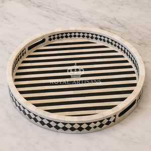 Bandeja Decorativa Premium con Incrustaciones de Hueso, Bandeja de Servicio para Mesa de Centro Hecha a Mano con Incrustaciones de Resina y Asas, Adorno de Lujo para el Hogar - Product Image 4